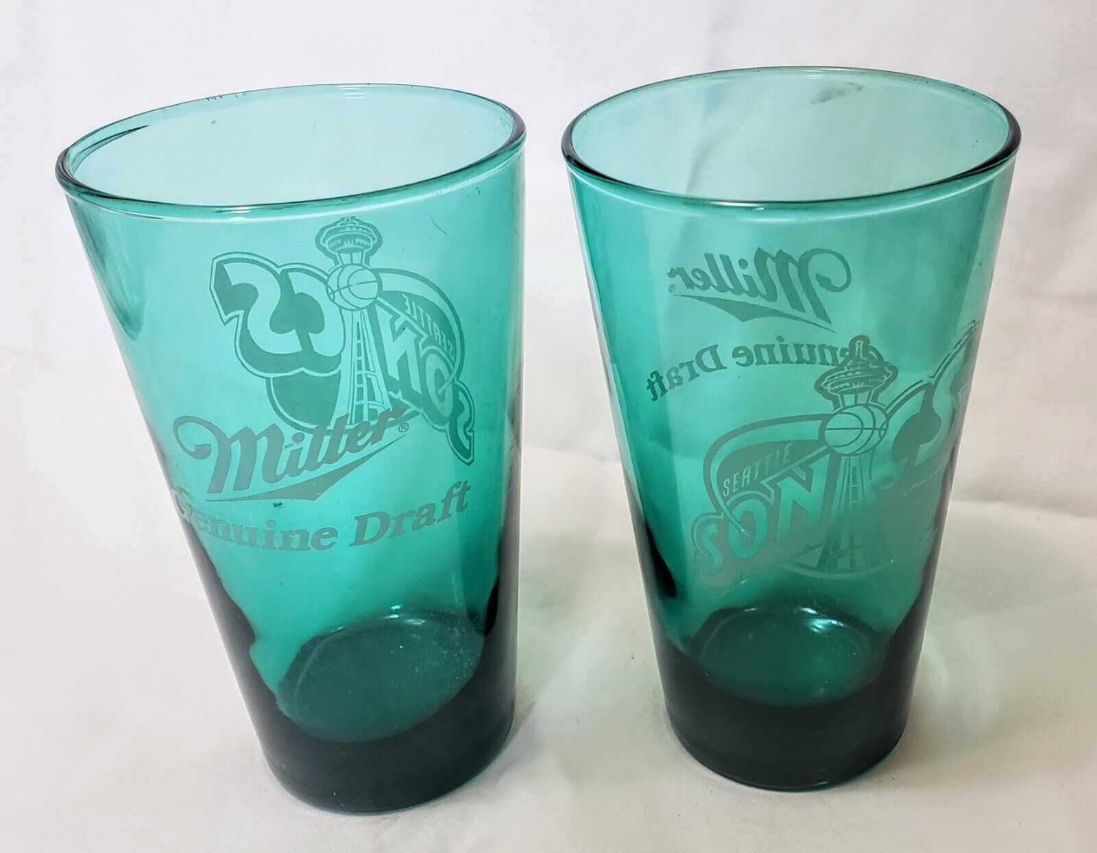 Set of 2 Seattle Sonics NBA Miller Genuine 16oz Draft Beer Glasses