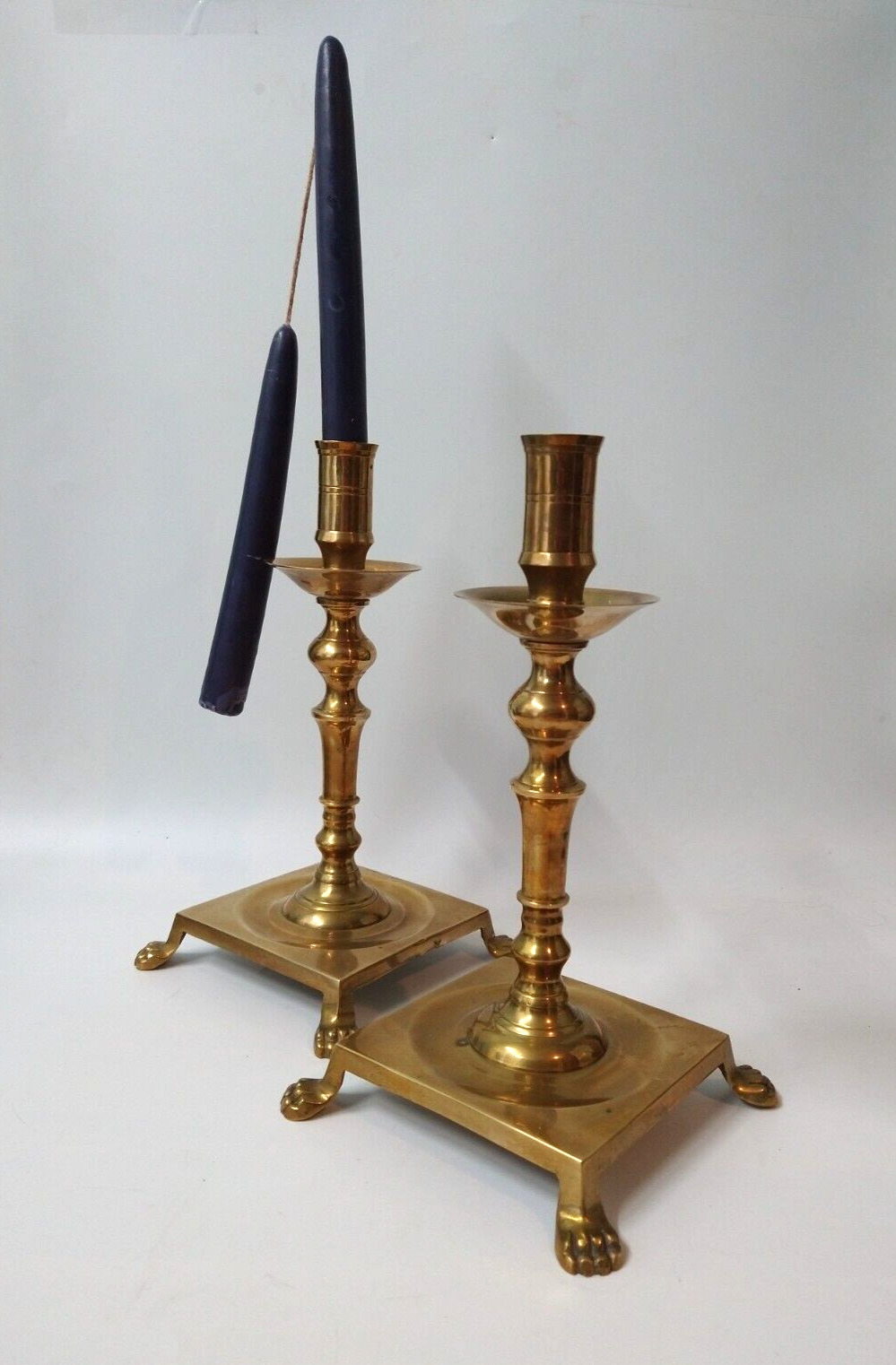 Vintage Brass Candlestick Holders with Lion Footed Base