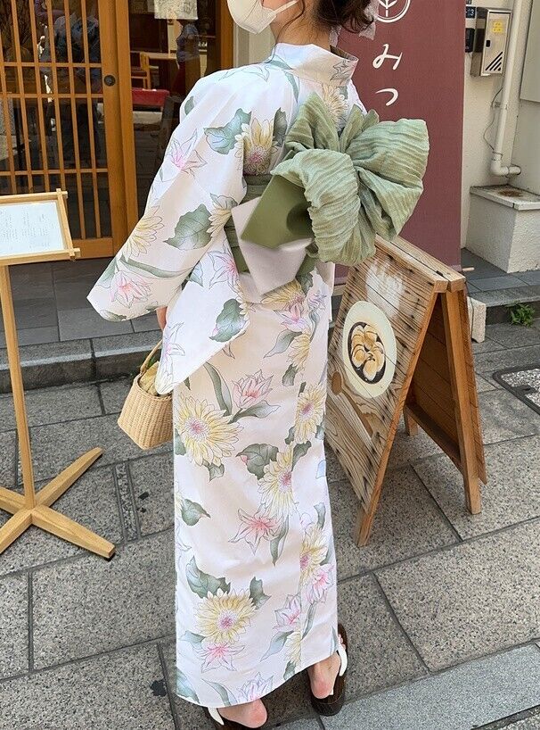 Grail Kimono Yukata Set Dress Sunflower Green pattern Kyoto Summer Clothes Japan