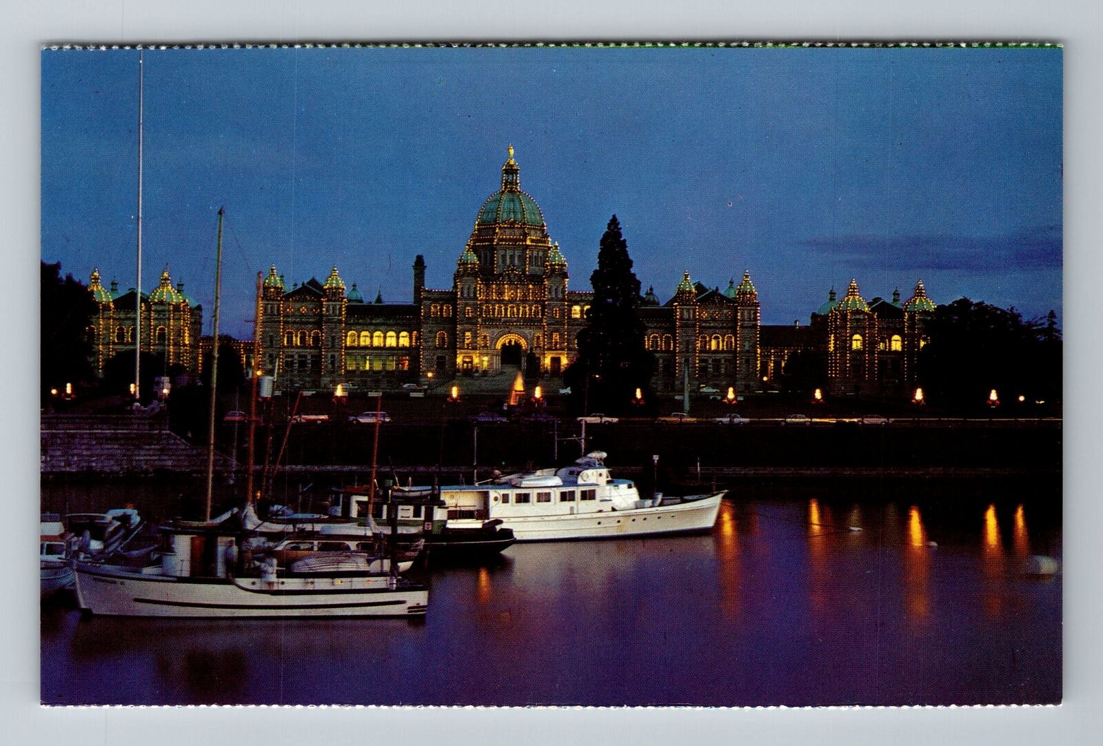 Victoria-British Columbia, Night View Parliament Buildings, Vintage Postcard