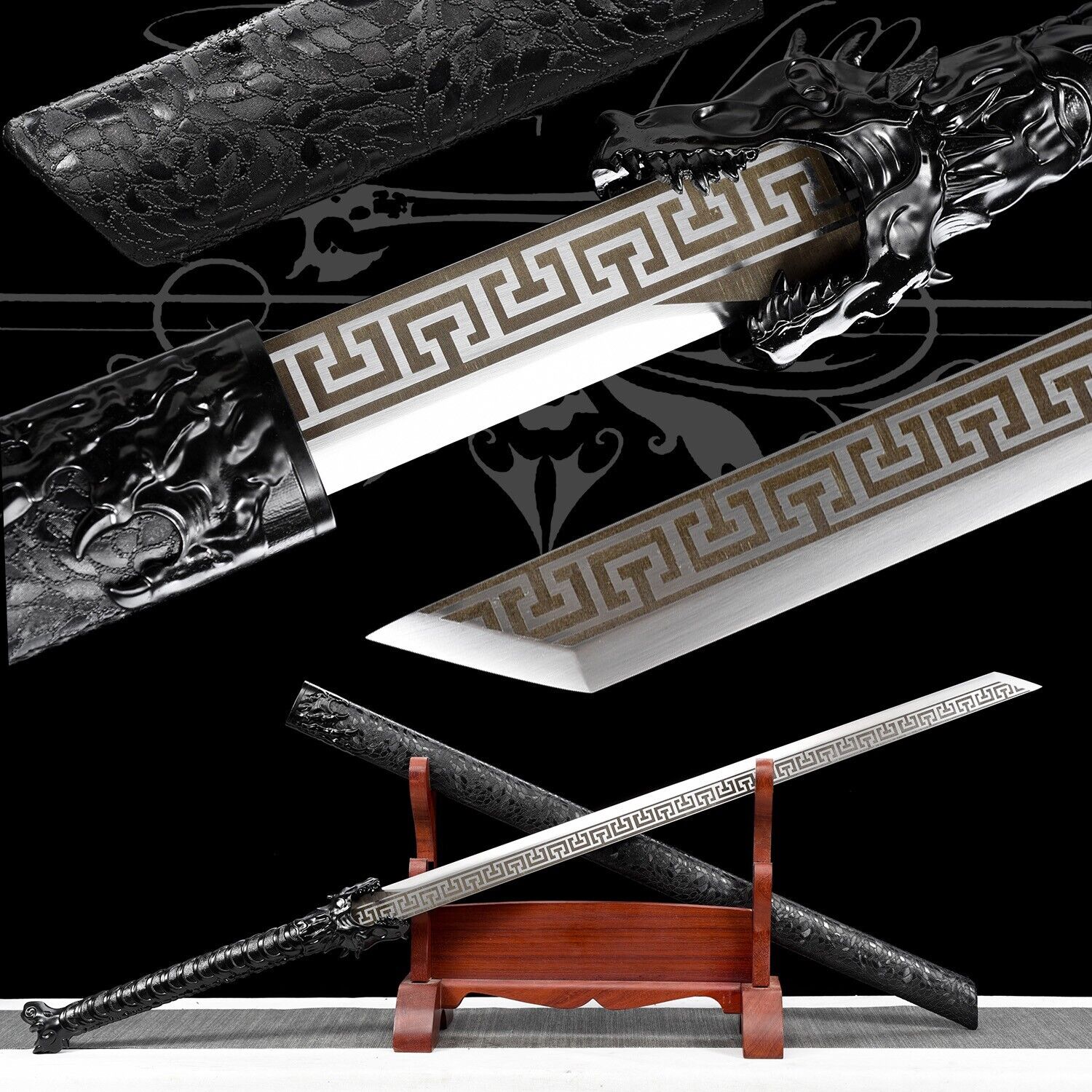 110cm Handmade Katana/Black/Samurai Sword/Full Tang/Collectible/Fighting Master