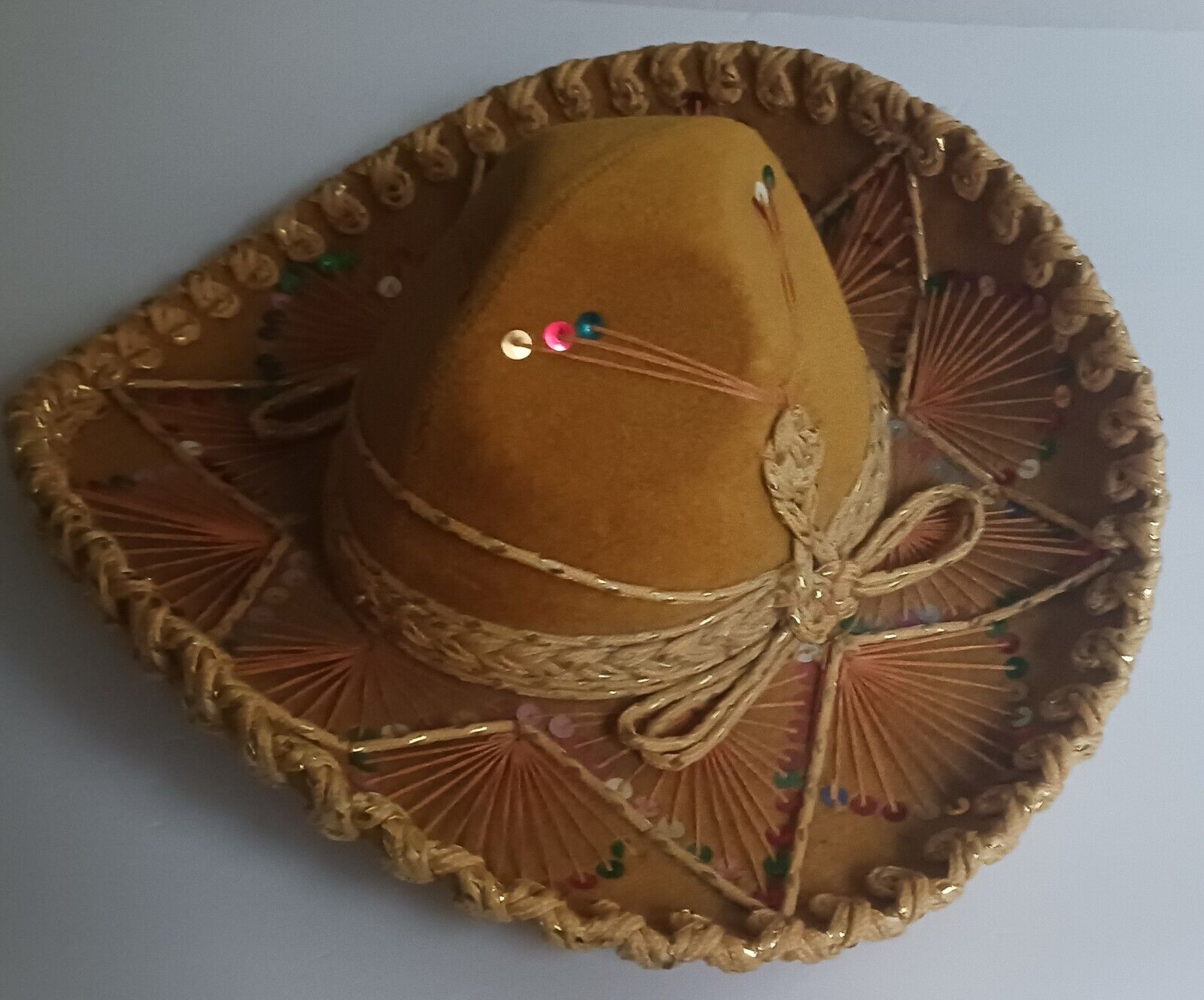 Vintage Pigalle XXXXX Mexican Sombrero Mariachi Hat Brown Velvet Mulit Sequins 