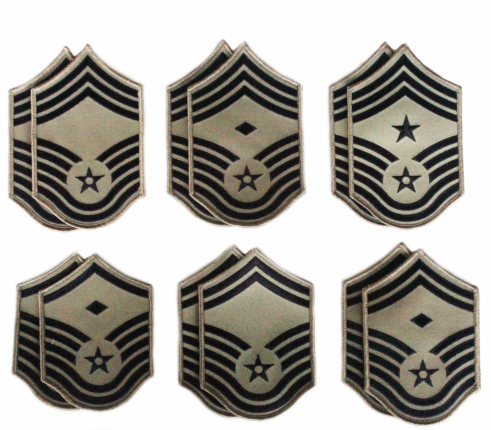 6 Pair of US Air Force Senior Master Sergeant Rank Chevron ABU Patches - Female