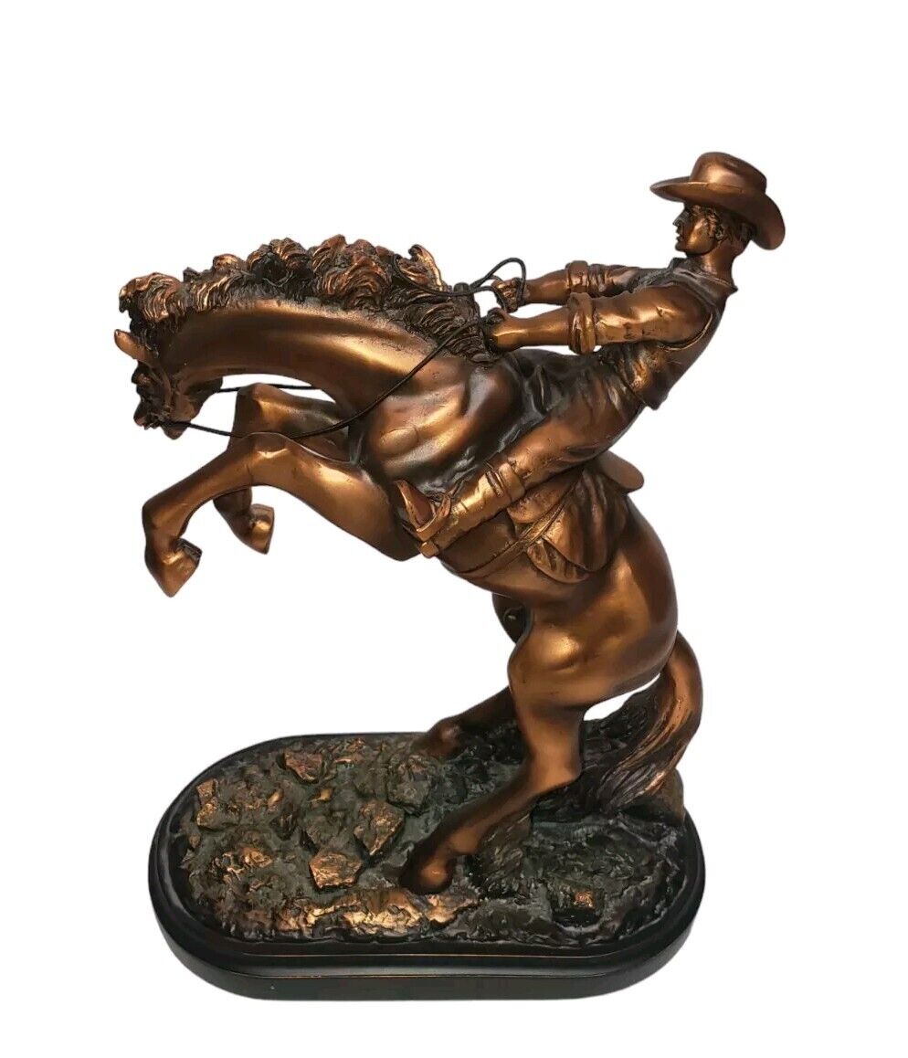 Vintage Bucking Copper Horse Cowboy  Sculpted Western Rodeo Sculpture Figure