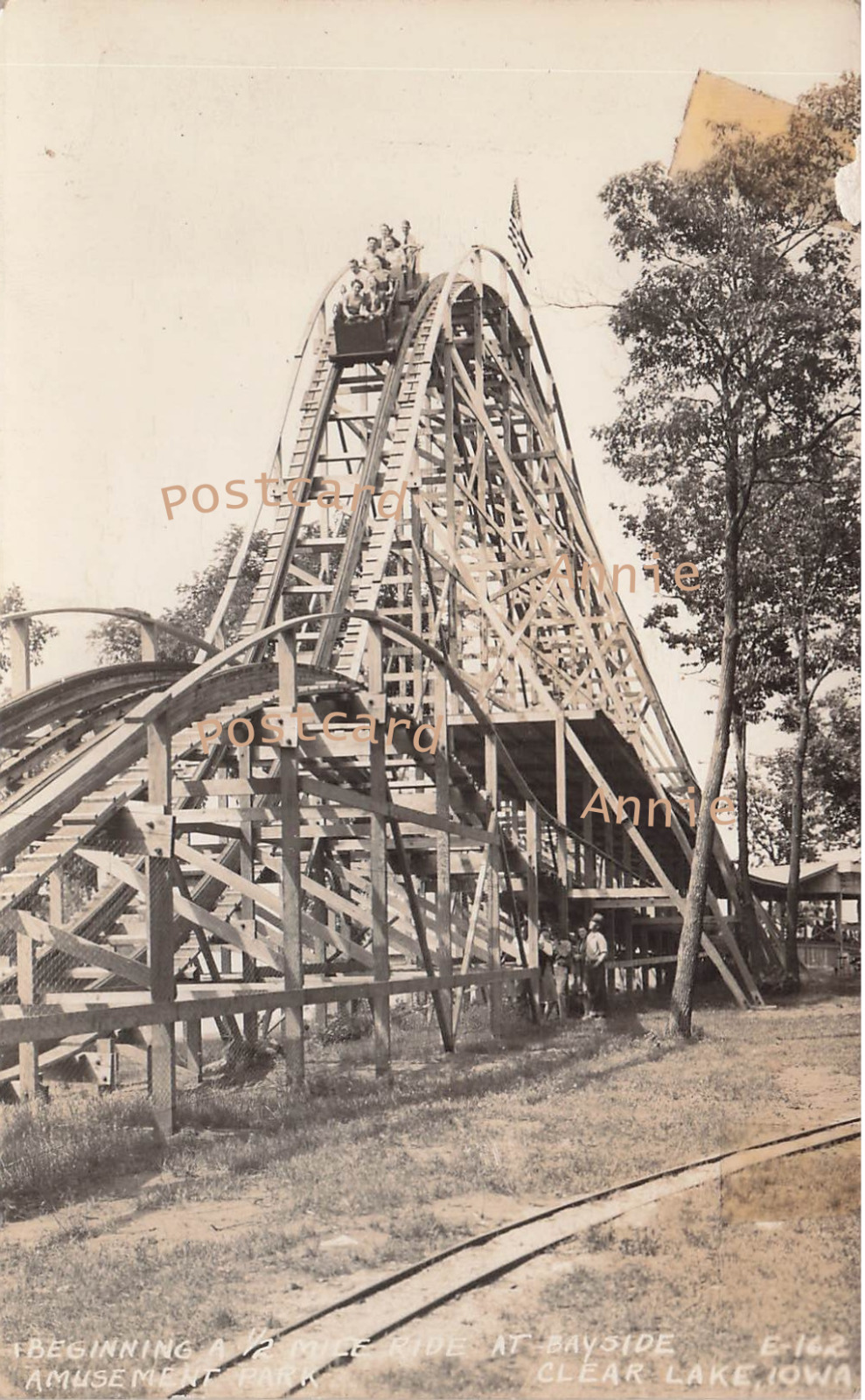 RPPC Clear Lake Iowa Bayside Amusement Park Roller Coaster Photo Postcard E24