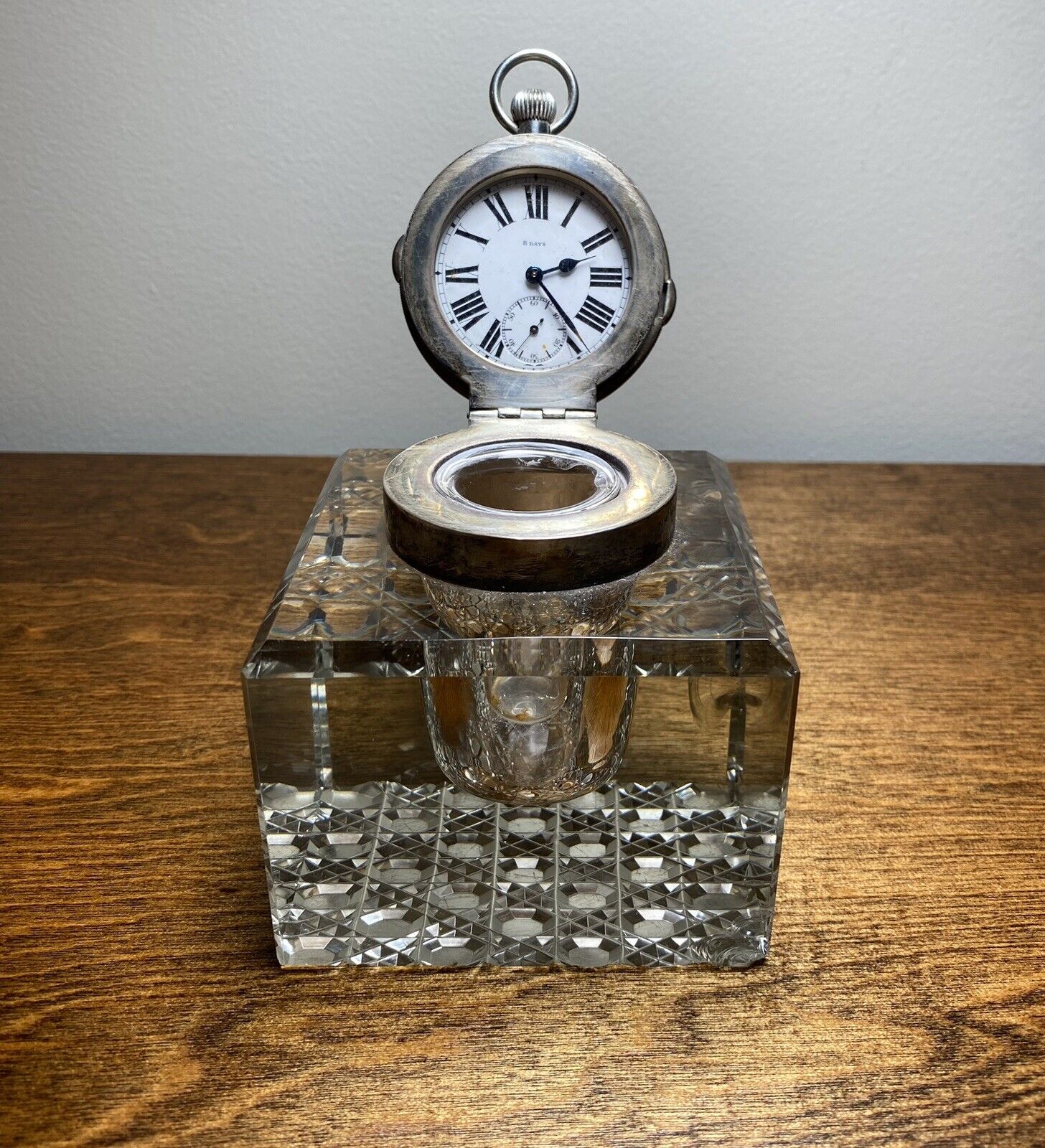 Antique Silver JD&S Pocket Watch Clock INKWELL Birmingham 1904 Nice England Read