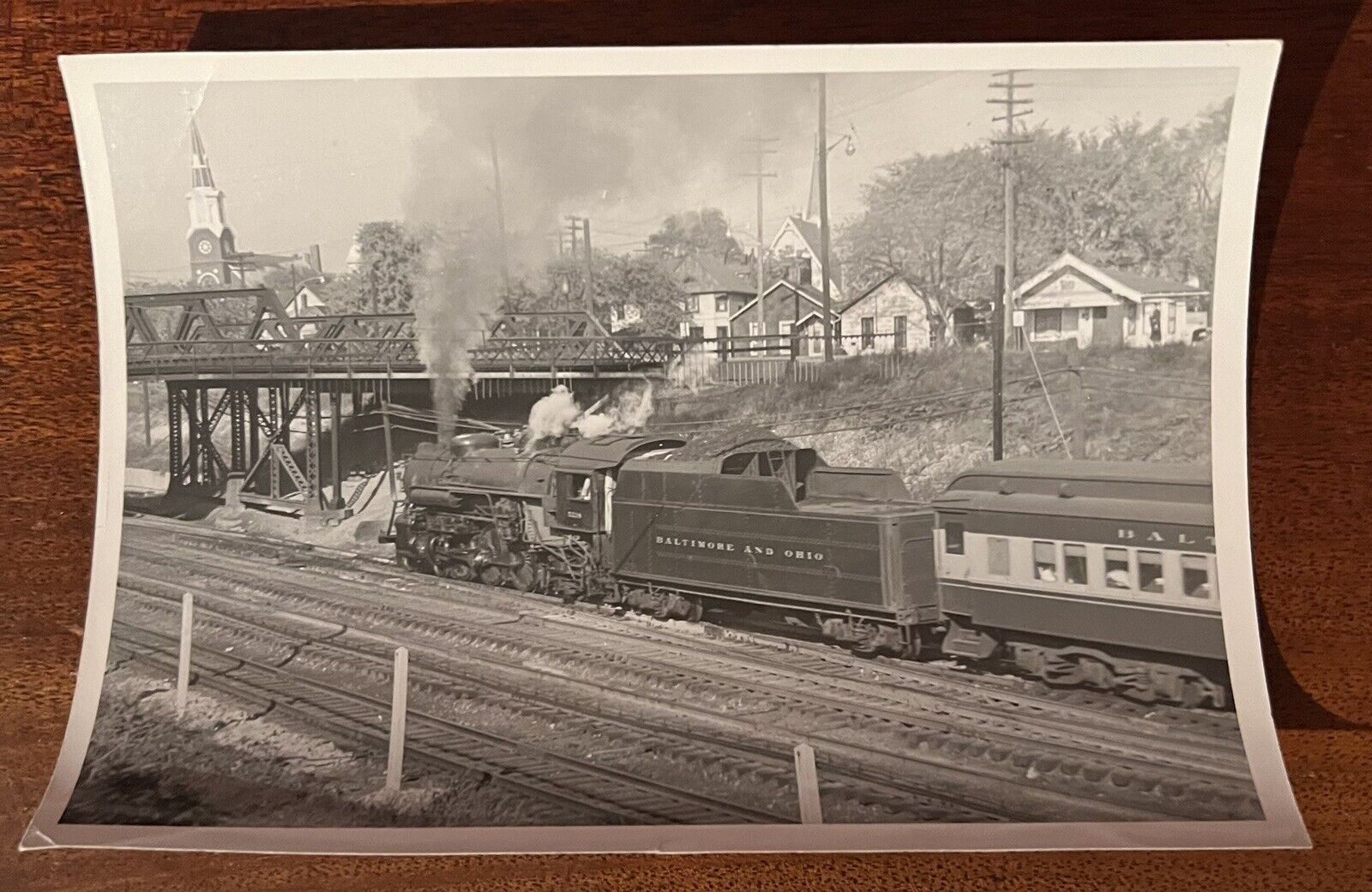 VTG 1954 Train Photo RR Railroad Baltimore & Ohio Toledo Engine Smokestack Pipe