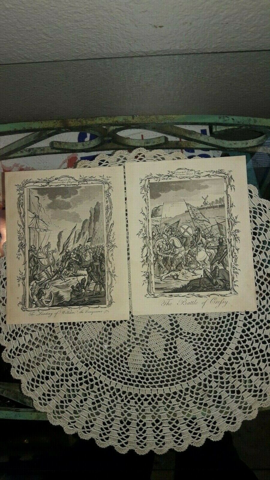 LOT OF 2 ANTIQUE PLATE PRINTS, CLARENDON\'S HISTORY OF ENGLAND, BATTLE CRESPY +