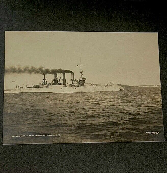 Antique Ship Cabinet Card Photo 1907 USS Vermont BB-20 US Navy Battleship