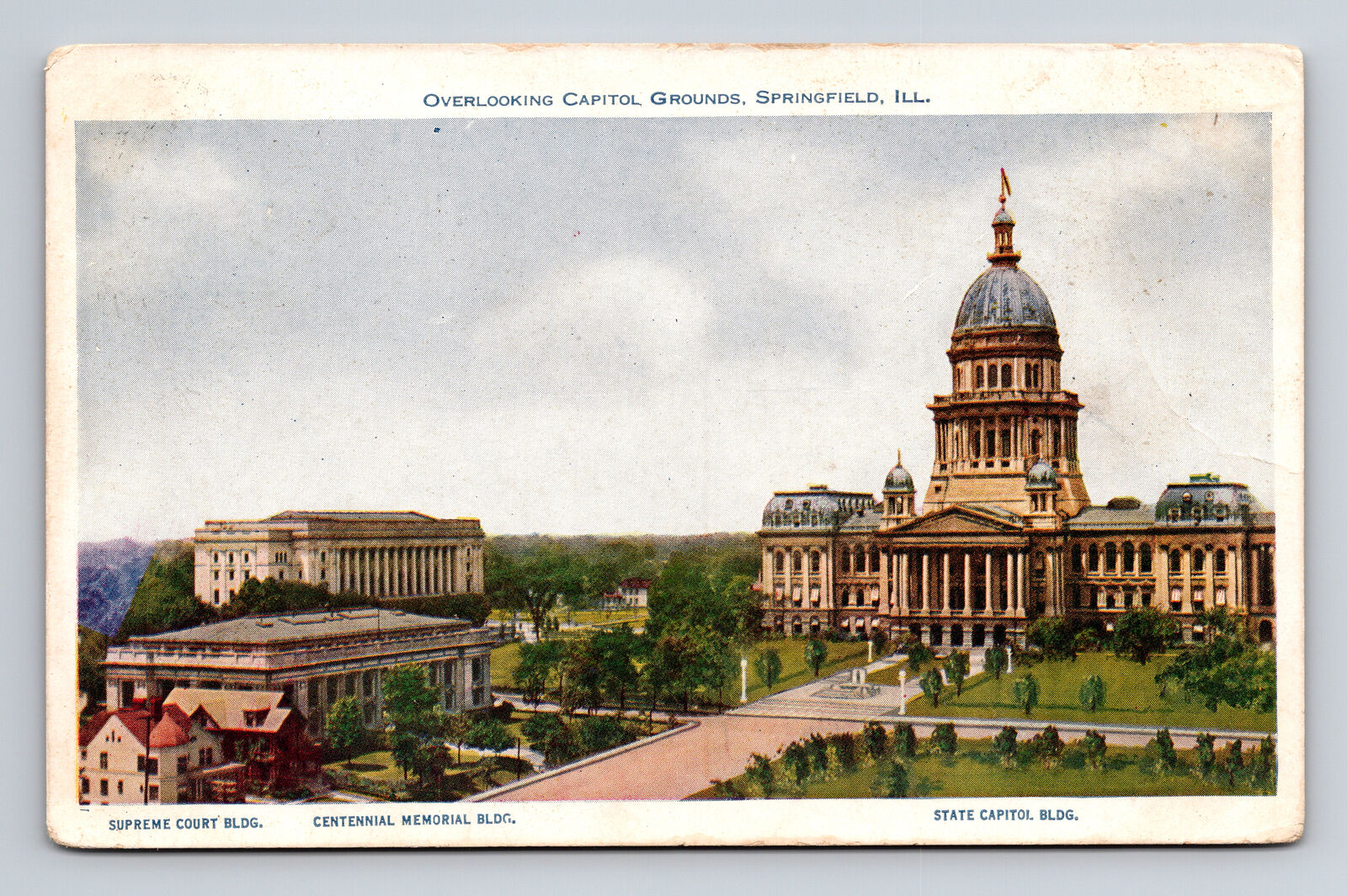 c1927 Postcard Springfield IL Illinois Capitol Grounds Aerial View