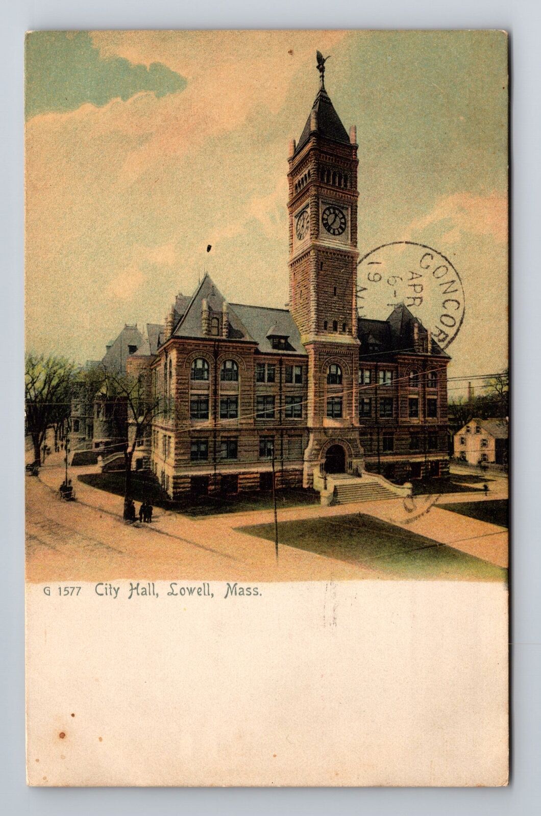 Lowell MA-Massachusetts, City Hall, Clock Tower, Vintage c1906 Souvenir Postcard