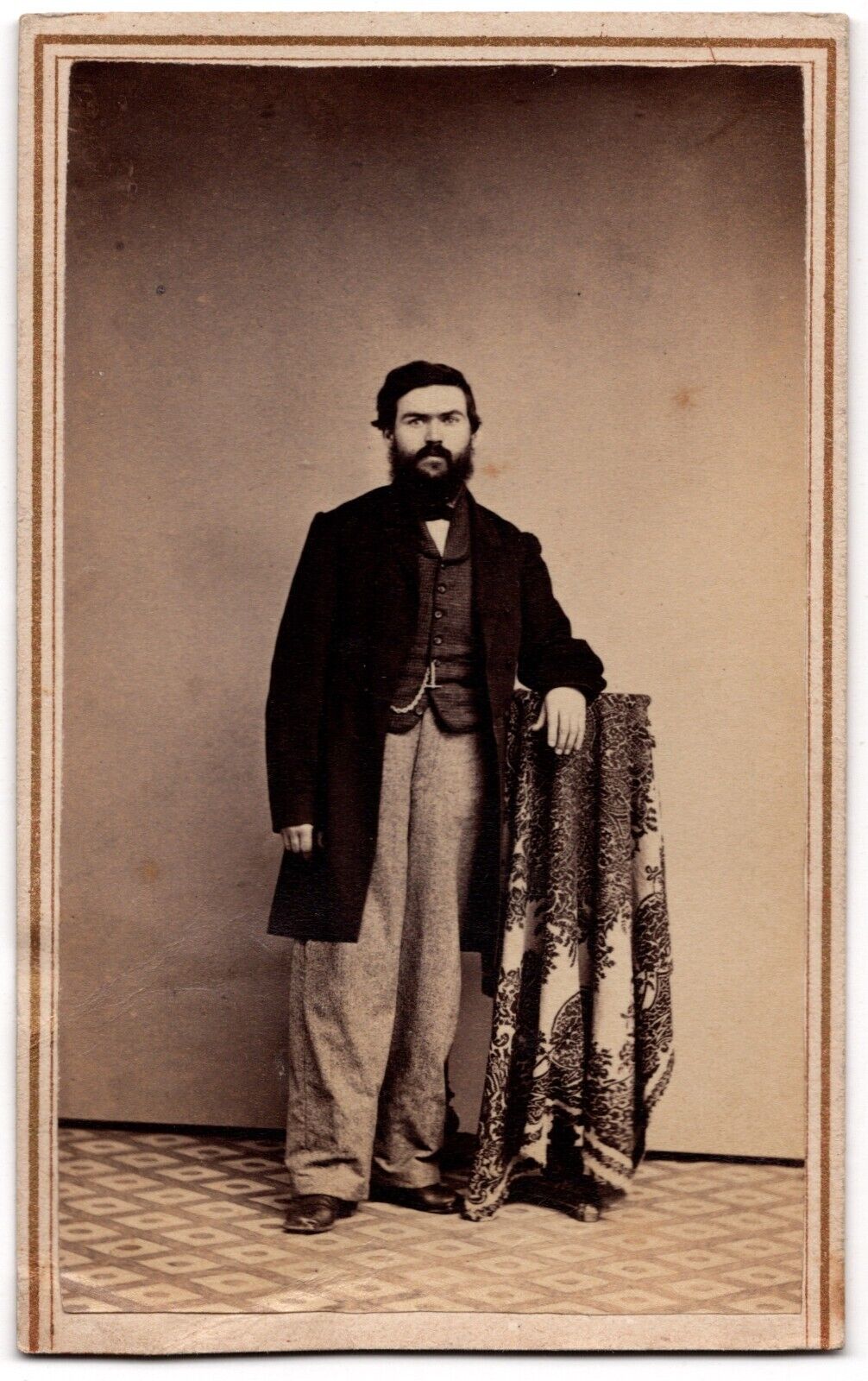 ANTIQUE CDV C. 1860s S.F. RODKEY HANDSOME BEARDED MAN WATERLOO CITY INDIANA