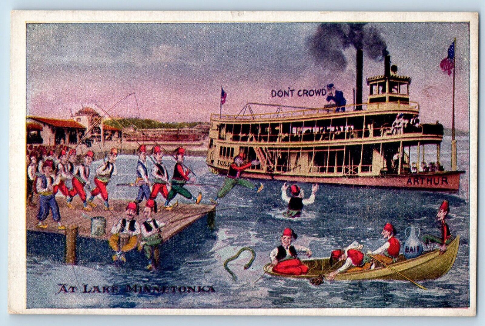 Minneapolis Minnesota MN Postcard At Lake Minnetonka Shriners Boat Ship Arthur