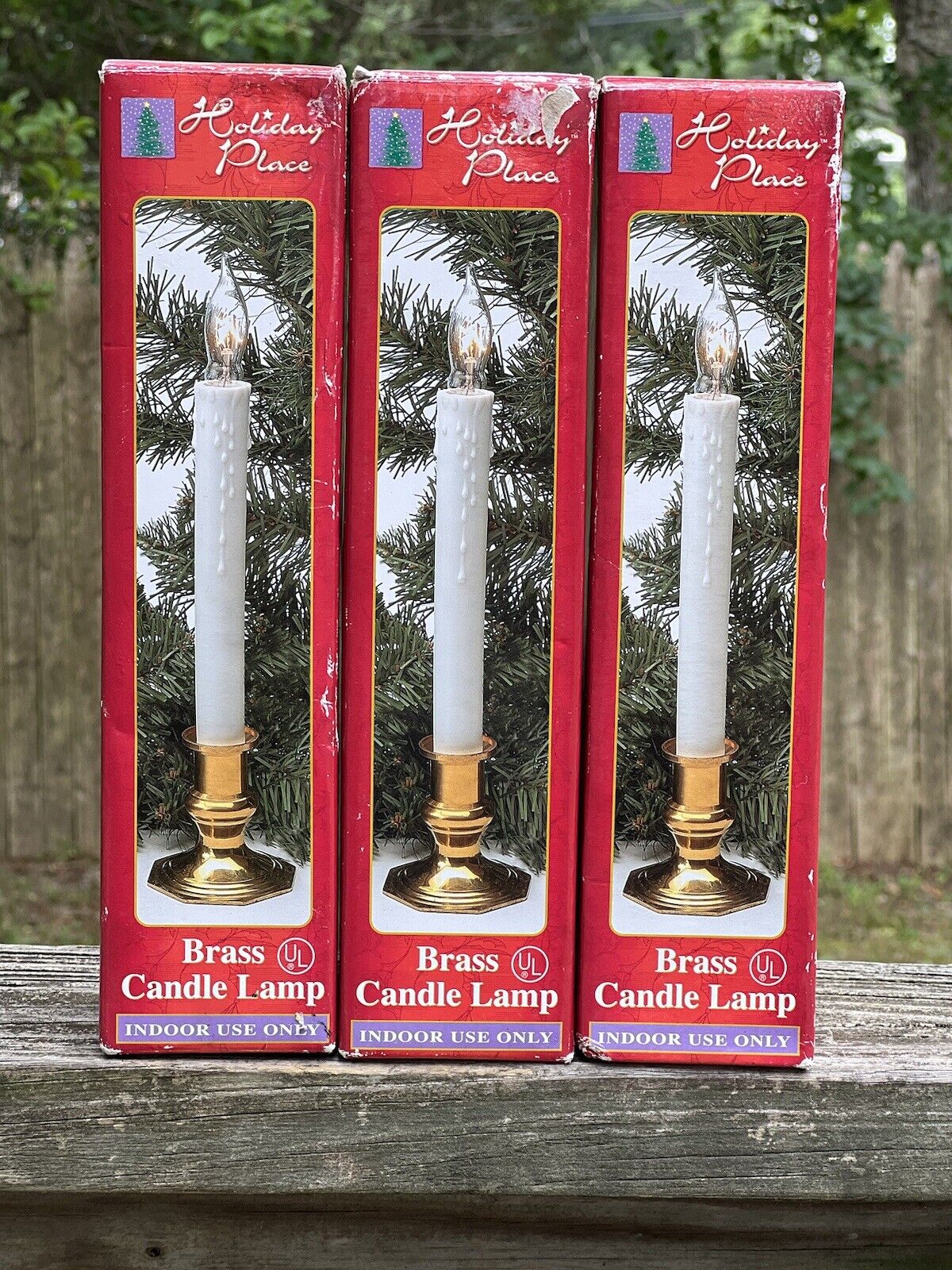 Lot Of 3 - Brass Window Candlestick Vintage Candle Lamp Christmas 3 Pack Bundle