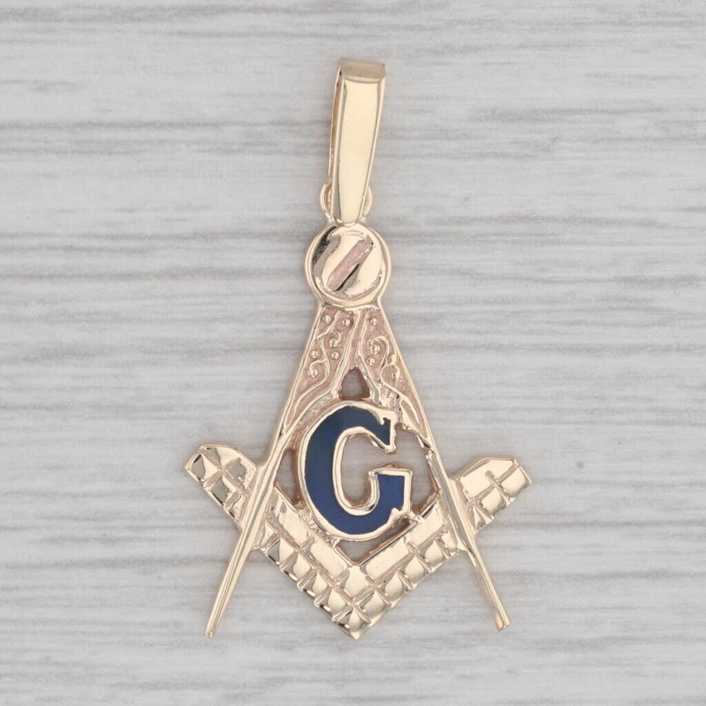 Masonic Emblem Pendant 14k Gold Enamel Square Compass Blue Lodge