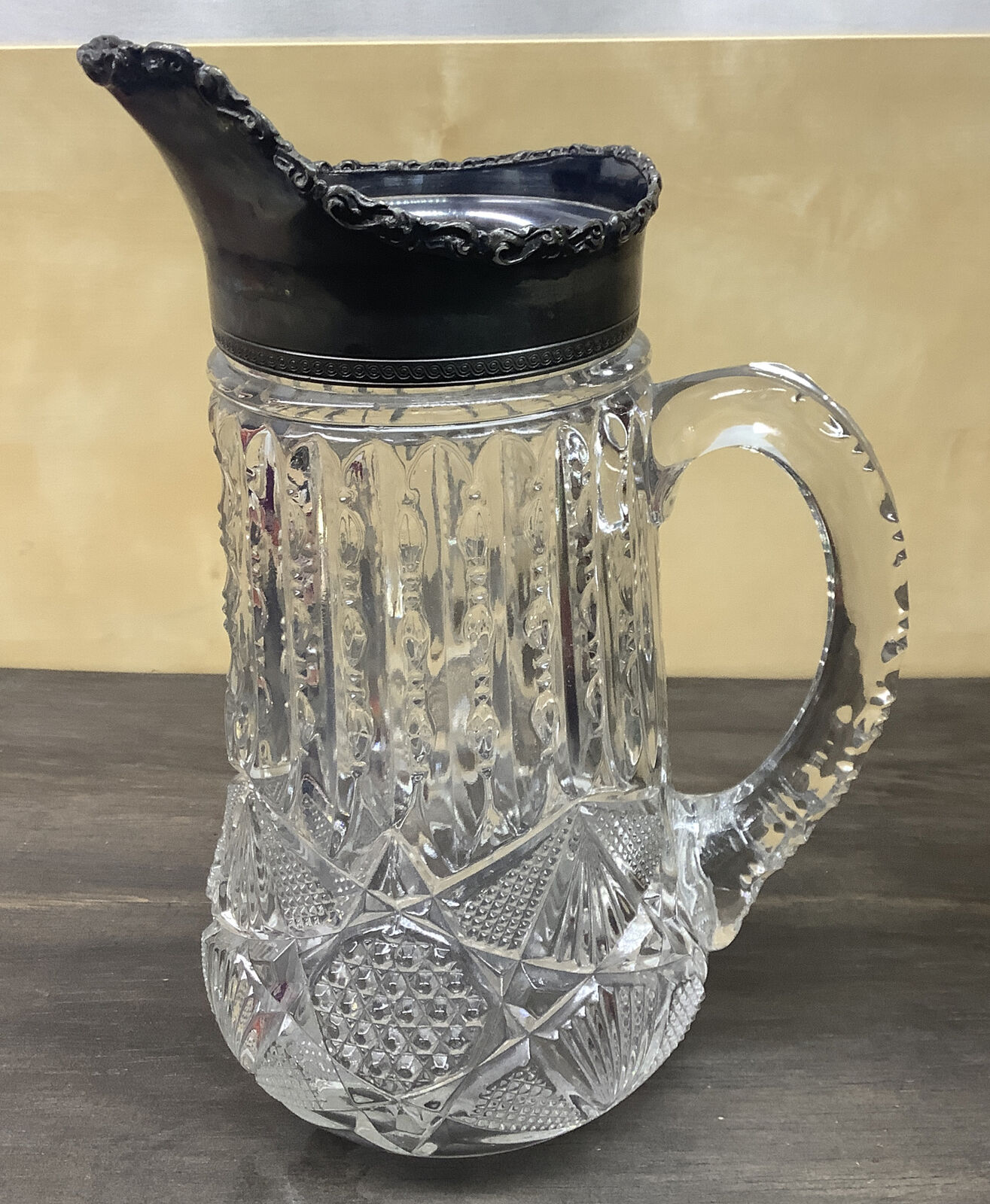 Great Find  Antique Pressed Glass & Pewter Pitcher
