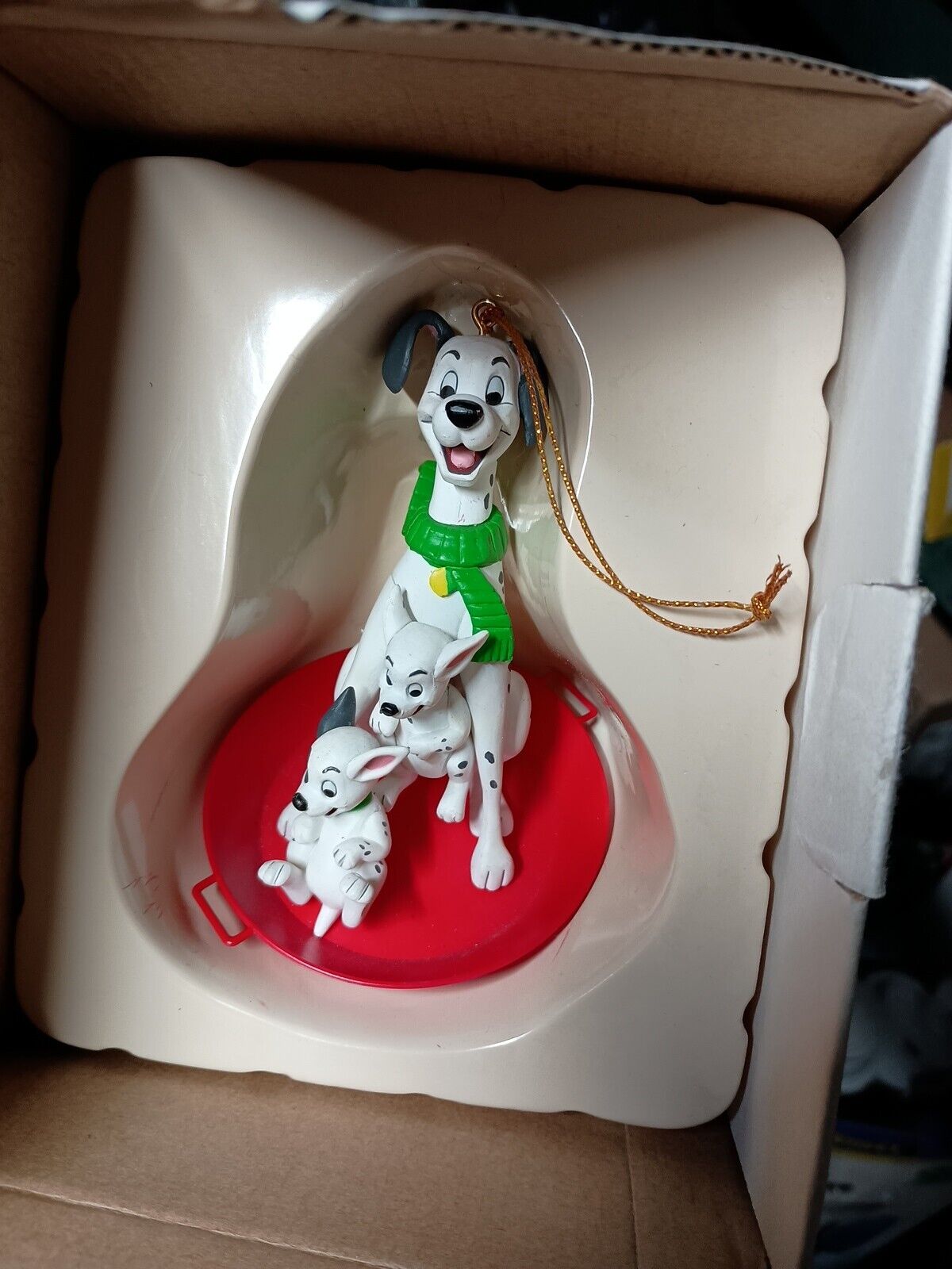 Disney Grolier 101 Dalmatians Puppies On Sled Christmas Ornament 26231