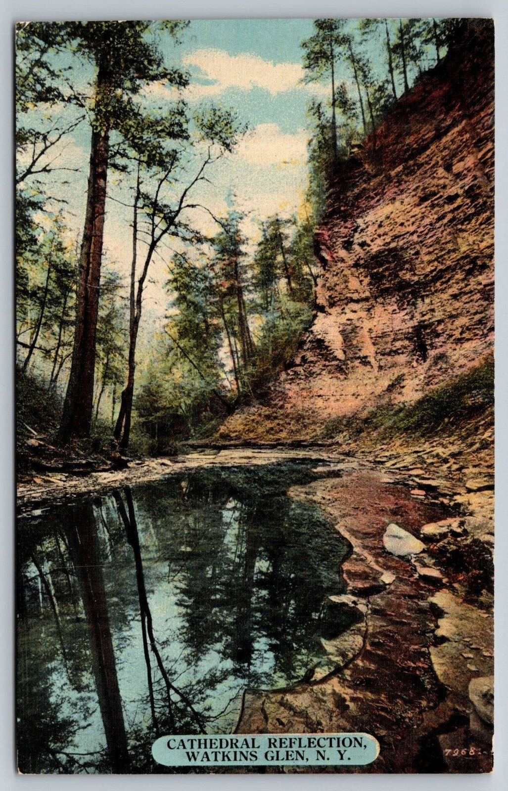 vintage 1915 Cathedral Reflection Postcard -   Watkins Glen New York
