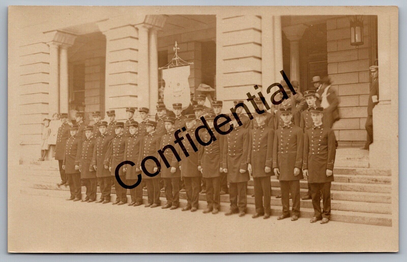 Real Photo Firemen Pose At The Court House At Greene NY New York RP RPPC L213
