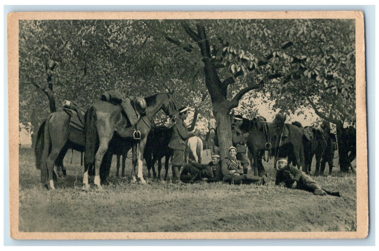 c1940\'s Czech Republic Mounted Patrol at Rest Unposted Vintage WW1 Postcard