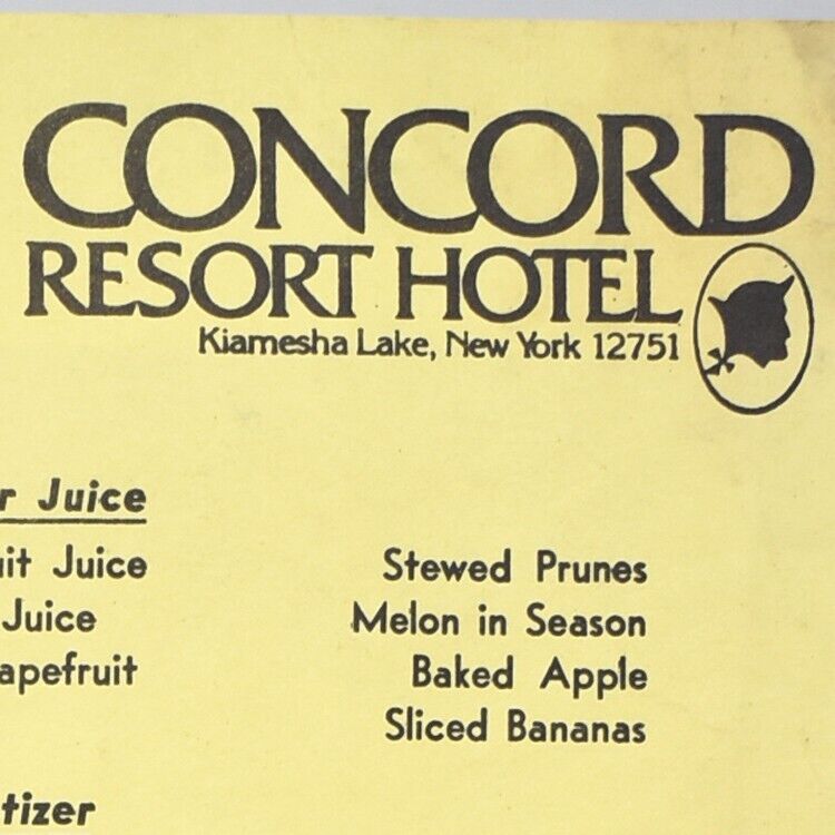 1980s Concord Resort Hotel Restaurant Menu Kiamesha Lake Thompson New York