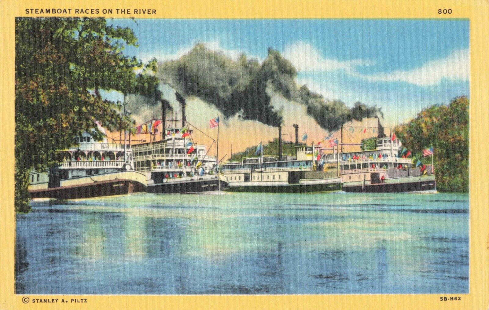 Sacramento CA California, Steamboat Races on the River, Vintage Postcard