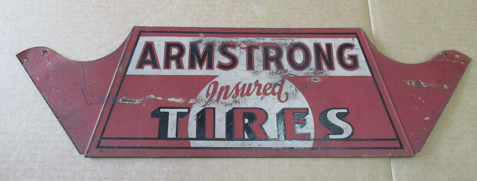 Vintage 1930s Armstrong Insured Tire Metal Sign Gas Station Oil 