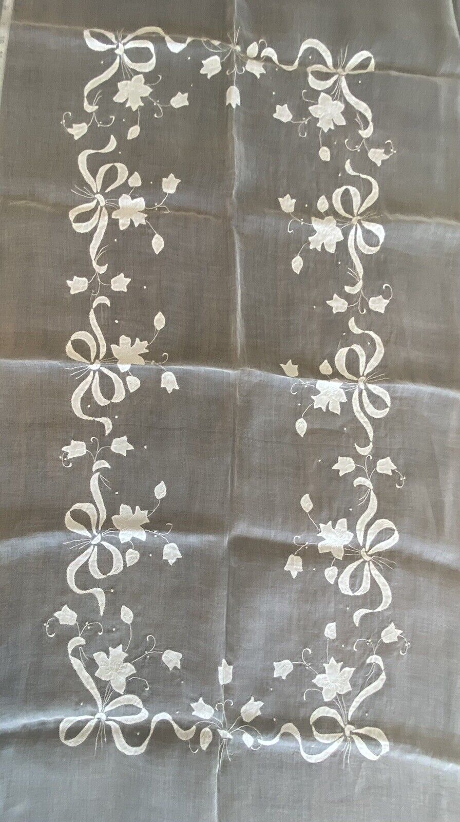 VTG Madeira Hand Embroidered Organdy Linen Tablecloth 8 Napkins Appliqué NEW
