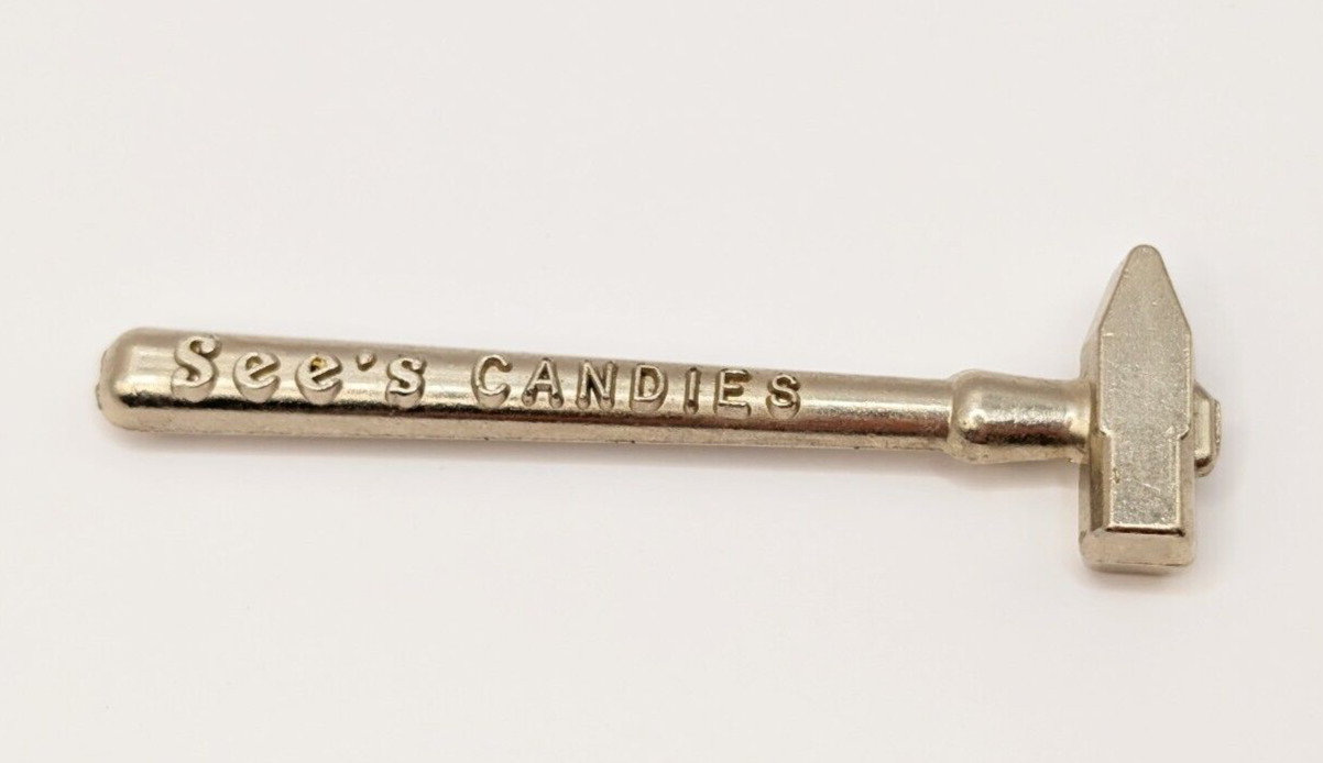 Vintage See’s Candies Miniature Metal Toffee Candy Hammer Advertising Tool Silve