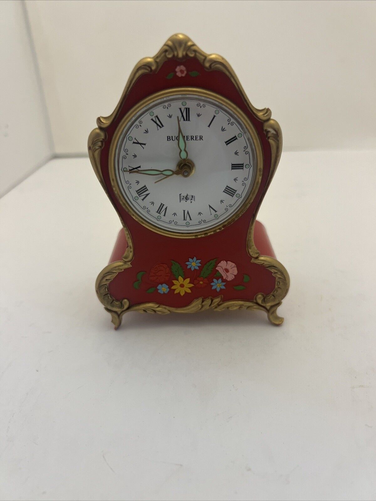 Vintage Swiss Bucherer Lador Musical Alarm Clock Blue Danube Floral - AS IS