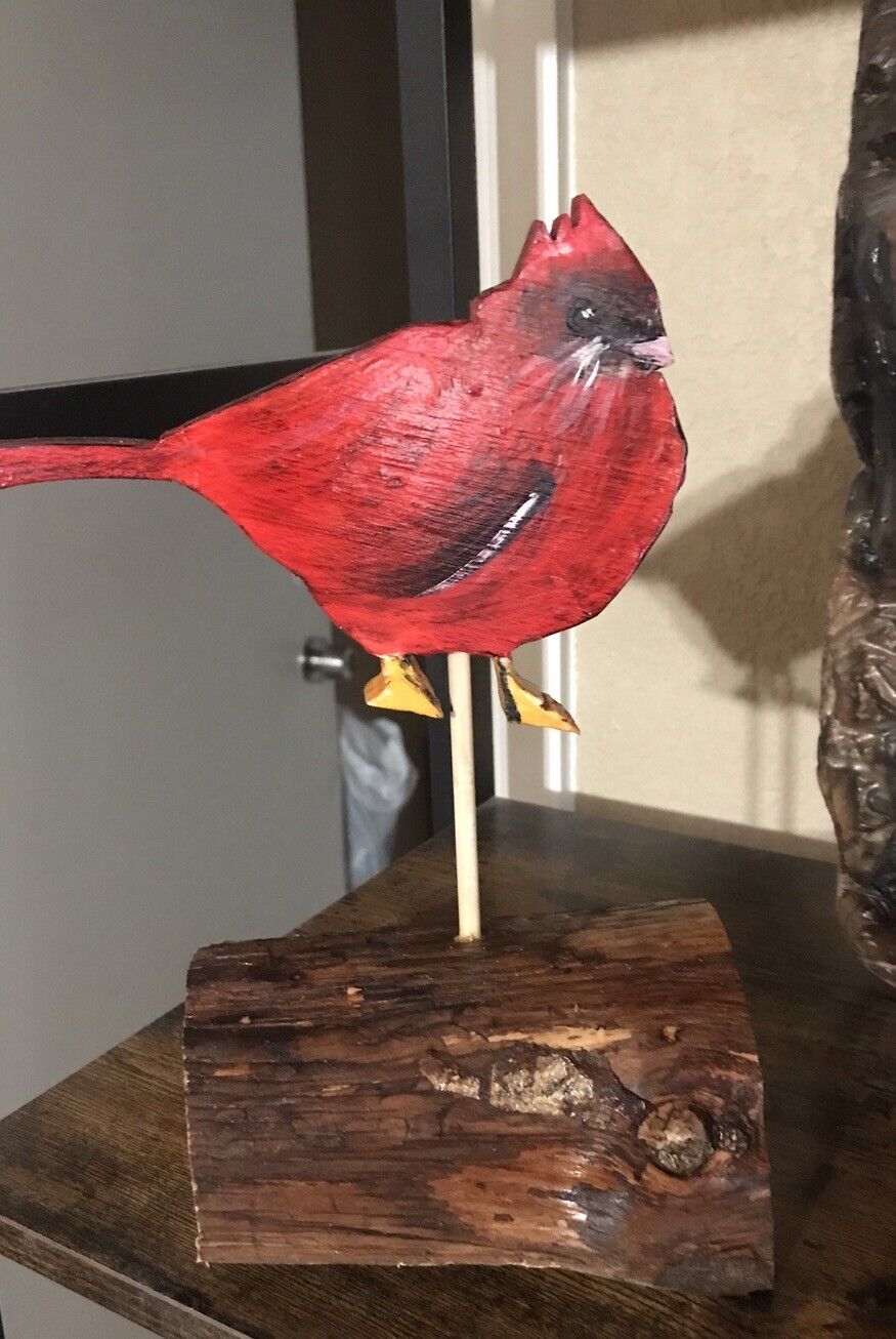 Folk Art Handmade Wooden Cardinal- Awesome