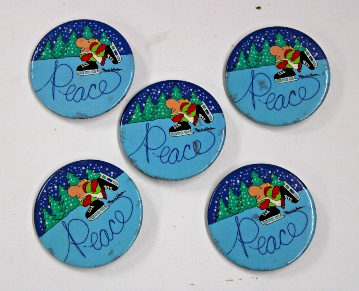 Lot of 5 Vintage 1980s ZIGGY Pin Back Buttons Peace Christmas Holiday