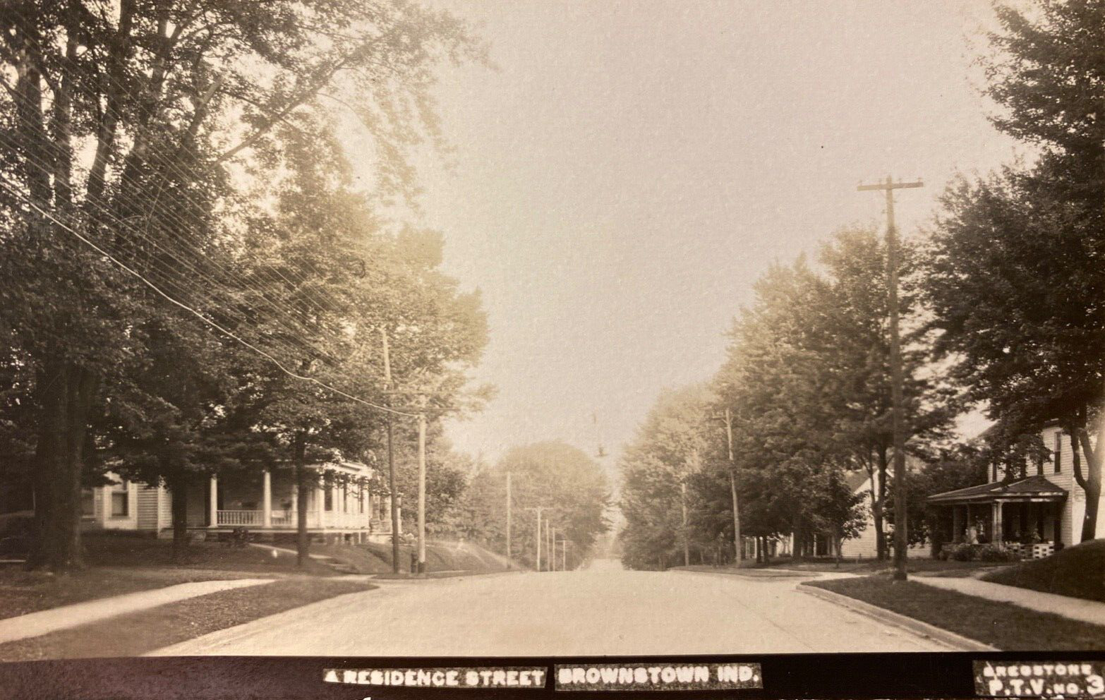1926 RPPC - BROWNSTOWN, INDIANA antique real photo postcard A RESIDENCE STREET