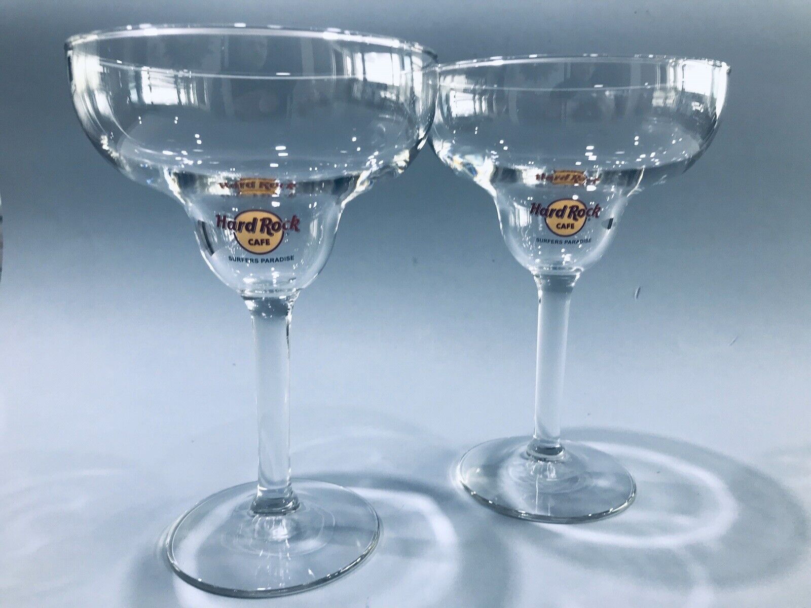 Pair of Hard Rock Cafe Surfers Paradise Large Cocktail Promotional Glasses HTF