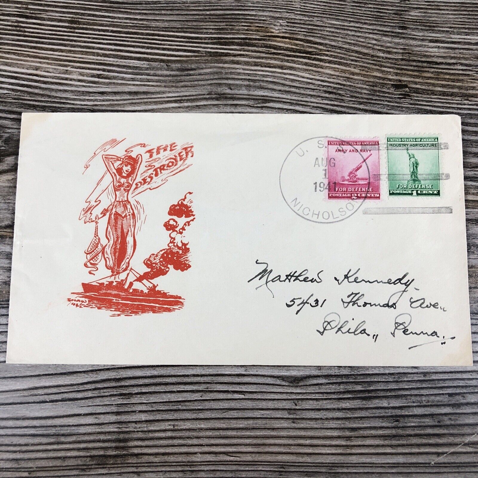 Vintage 1941 WWII US Navy Army The Destroyer Genie Woman Lady Envelope