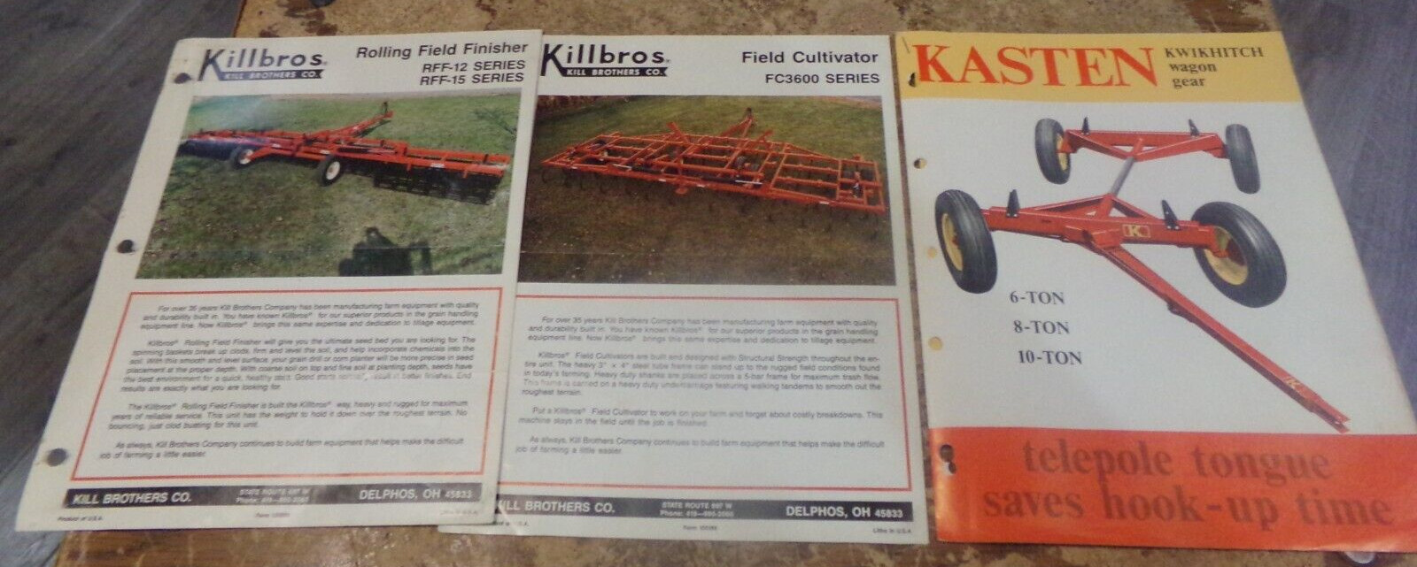 3-lot 70\'s-80\'s killbros + kasten equipment brochures good used