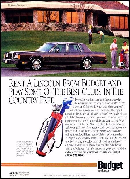 1988 1989 Lincoln Town Car Budget Rent Vintage Advertisement Print Car Art Ad J8