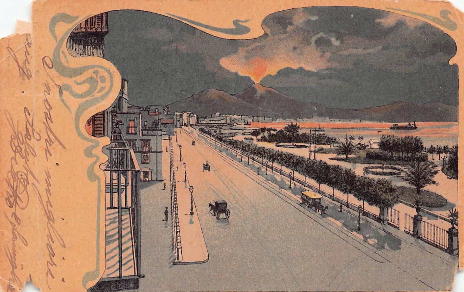 Mount Vesuvius Italy 1905 Eruption Naples Volcano Ercolano Vtg Postcard C52