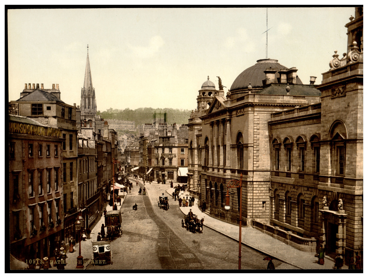 England. Bath. High Street. Vintage photochrome by P.Z, photochrome Zurich ph