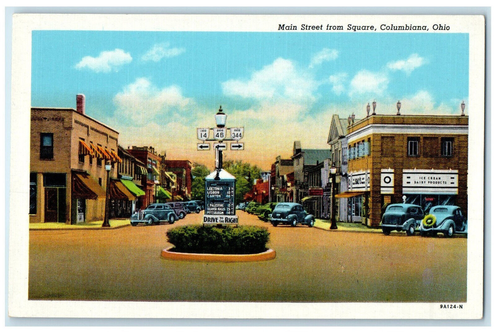c1930's Main Street from Square Columbiana Ohio OH Vintage Unposted Postcard