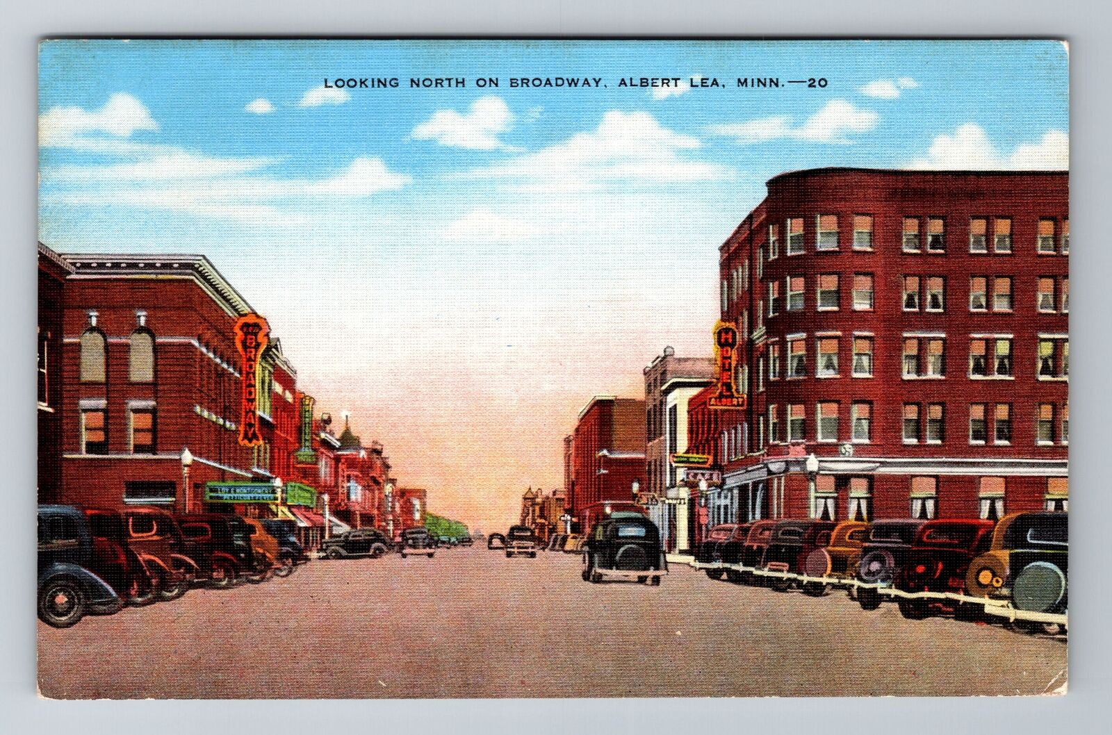 Albert Lea MN-Minnesota, North on Broadway, Antique Vintage Souvenir Postcard