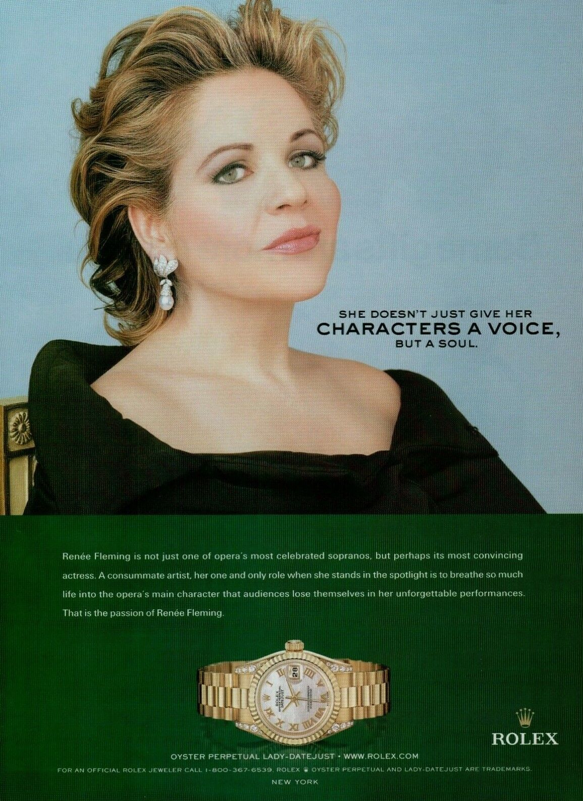 2004 Rolex Oyster Perpetual Lady-Datejust Renee Fleming Watch Vintage Print Ad
