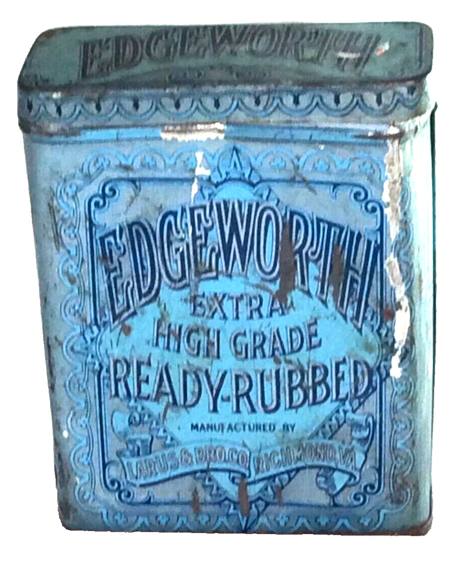 vintage 1920's edgeworthextra high grade ready-rubbed tin larus & bro. co. w/lid