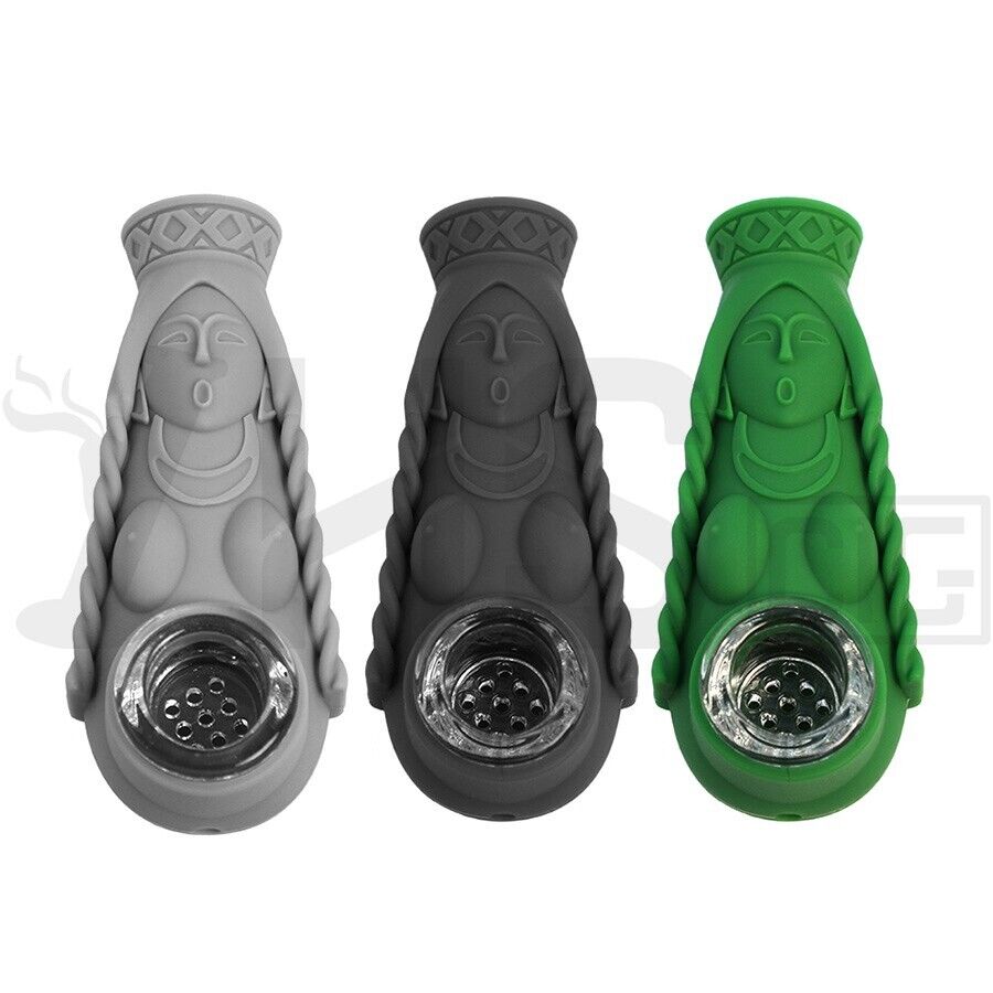 Cute Green Silicone Tobacco Smoking Pipe with Lid Storage Bag Hand Pocket Pipes