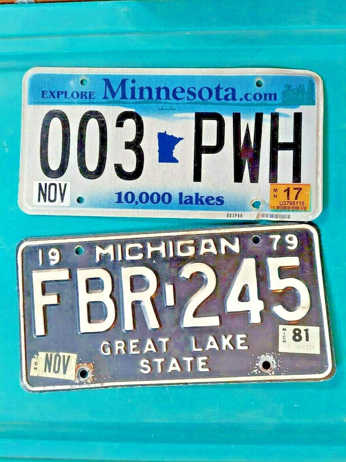 license plates we have one 2017 Minnesota  plate and a Michigan from 1979.