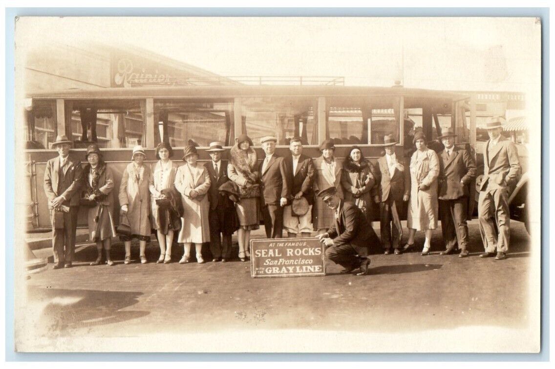 c1920's Famous Seal Rocks Grayline Tourist Bus San Francisco RPPC Photo Postcard