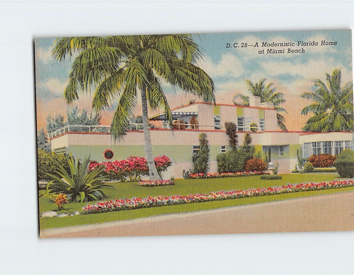 Postcard A Modernistic Florida Home at Miami Beach Florida USA