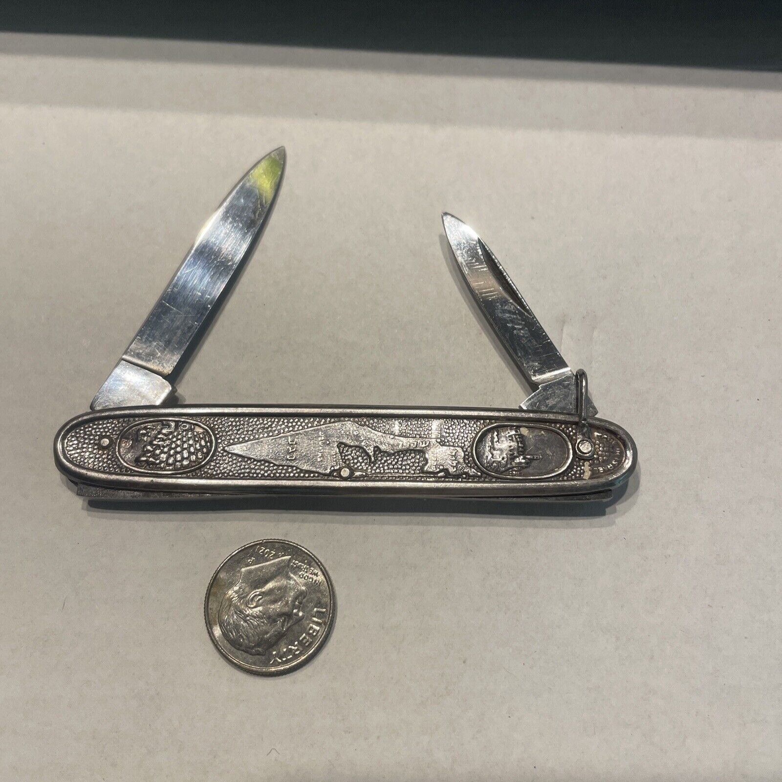 Silver Pocket Knife 2 Blades  12 Tribes of Israel Vintage