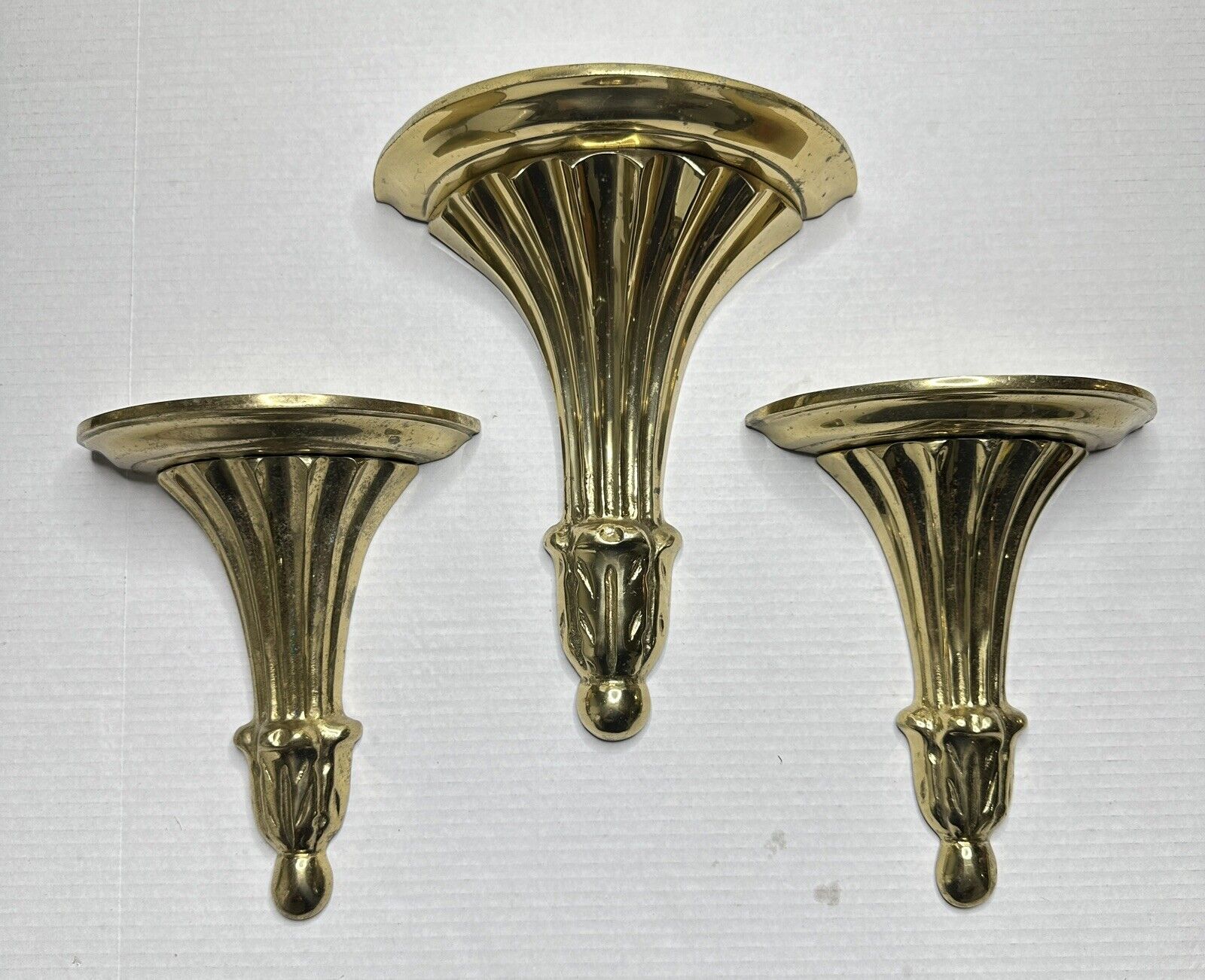 3 Vintage Decorative Crafts Inc Solid Brass Wall Sconces Shelves