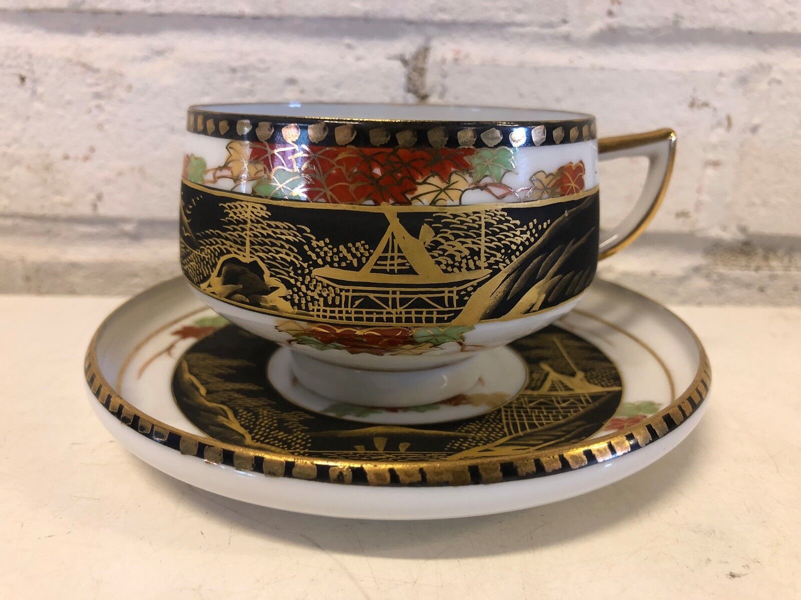 Vintage Koshida Japan Porcelain Tea Cup Saucer Set Hand Painted